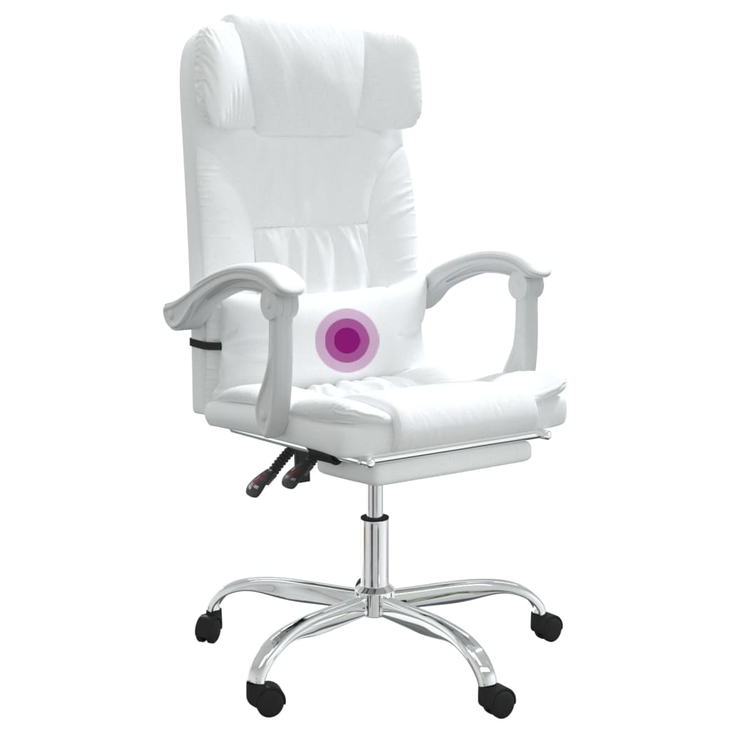 vidaXL Silla de oficina reclinable masaje cuero sintético blanco