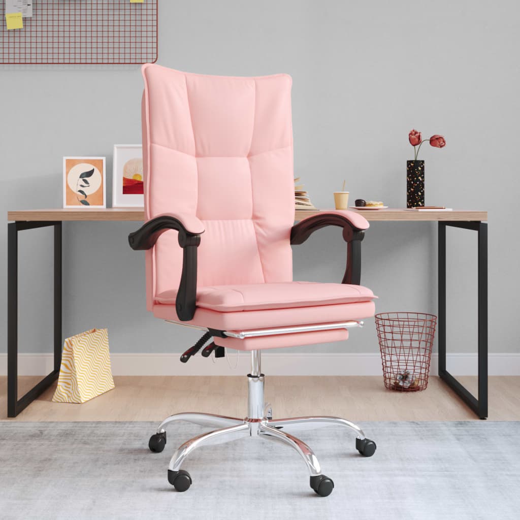 vidaXL Silla de oficina reclinable cuero sintético rosa