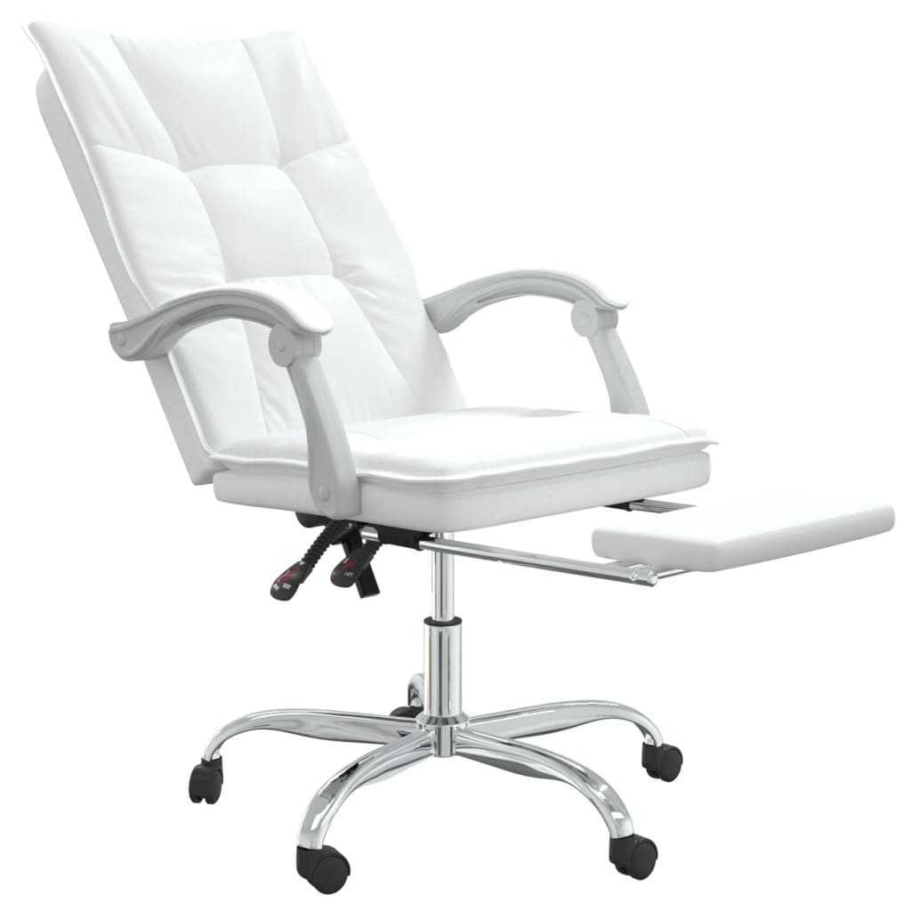 vidaXL Silla de oficina reclinable cuero sintético blanco