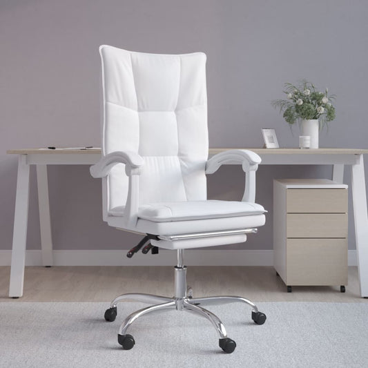 vidaXL Silla de oficina reclinable cuero sintético blanco