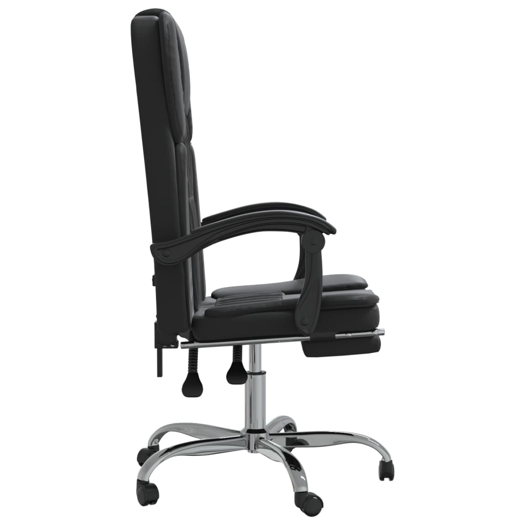 vidaXL Silla de oficina reclinable negra piel sintética