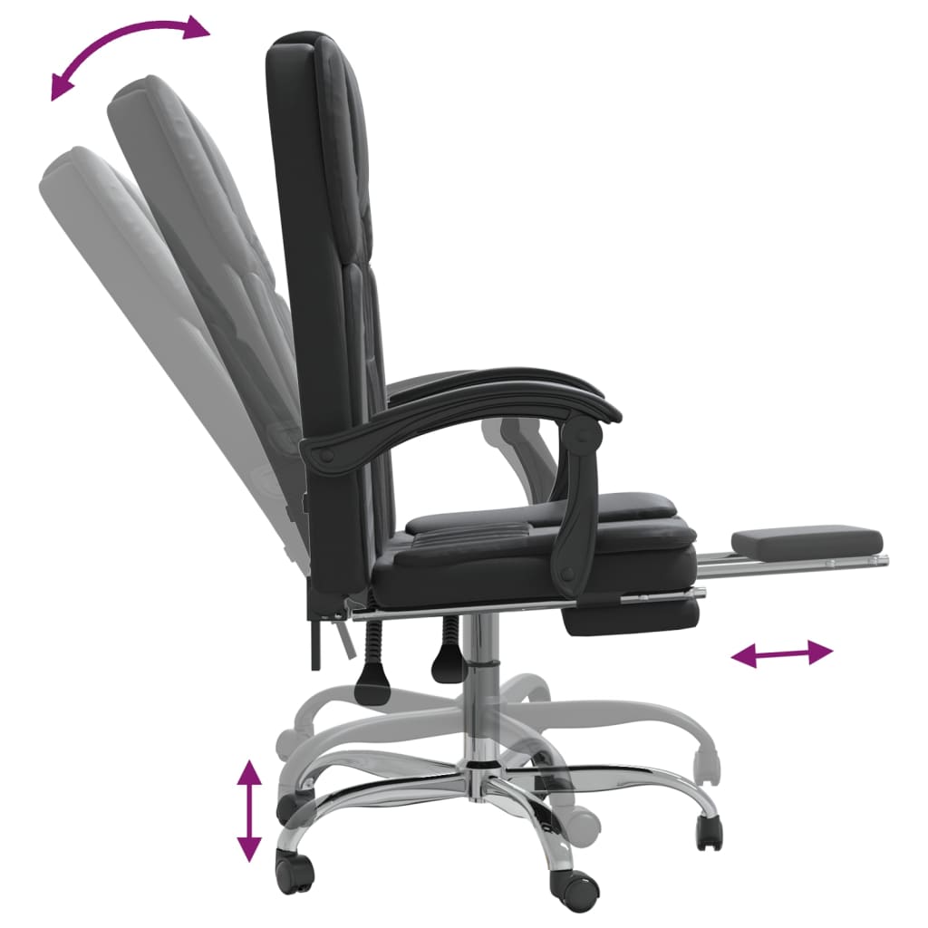 vidaXL Silla de oficina reclinable negra piel sintética