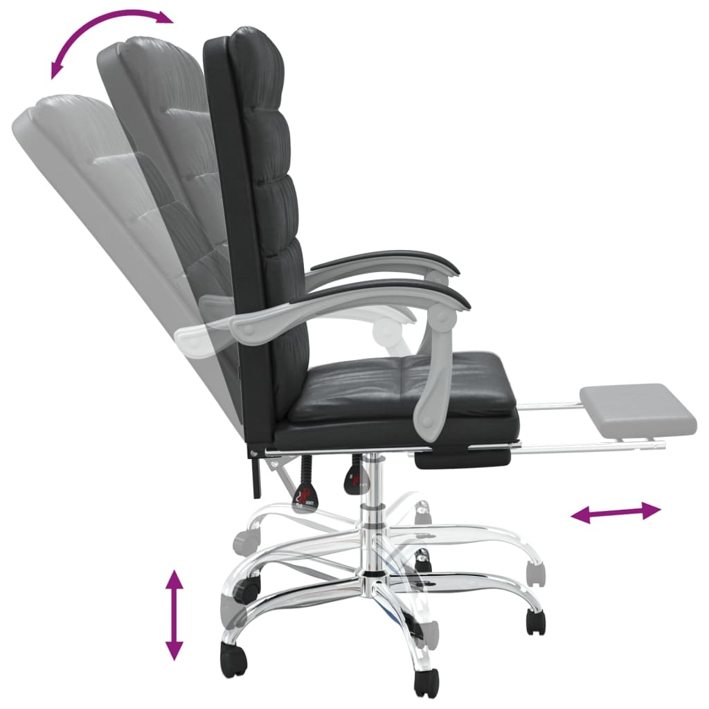 vidaXL Silla de oficina reclinable negra piel sintética