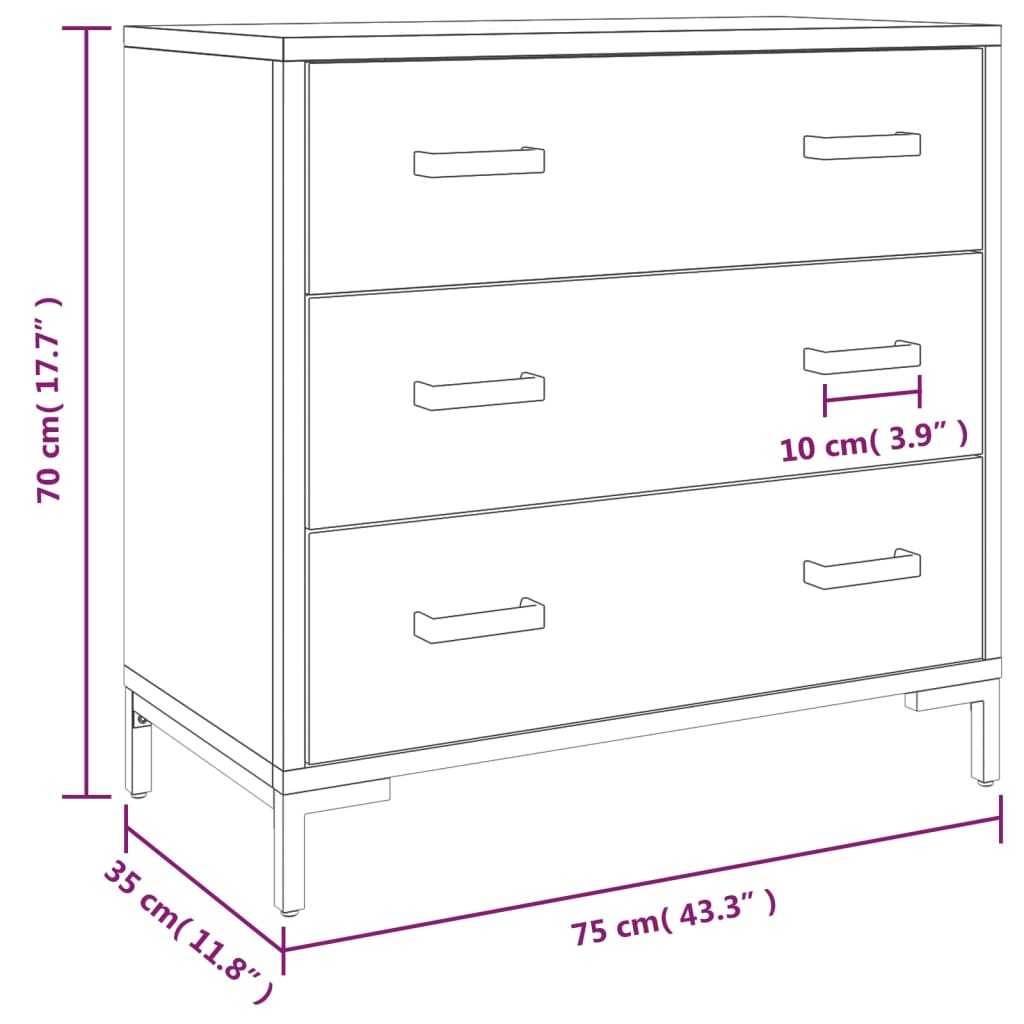 vidaXL Cómoda de madera maciza de pino 75x35x70 cm