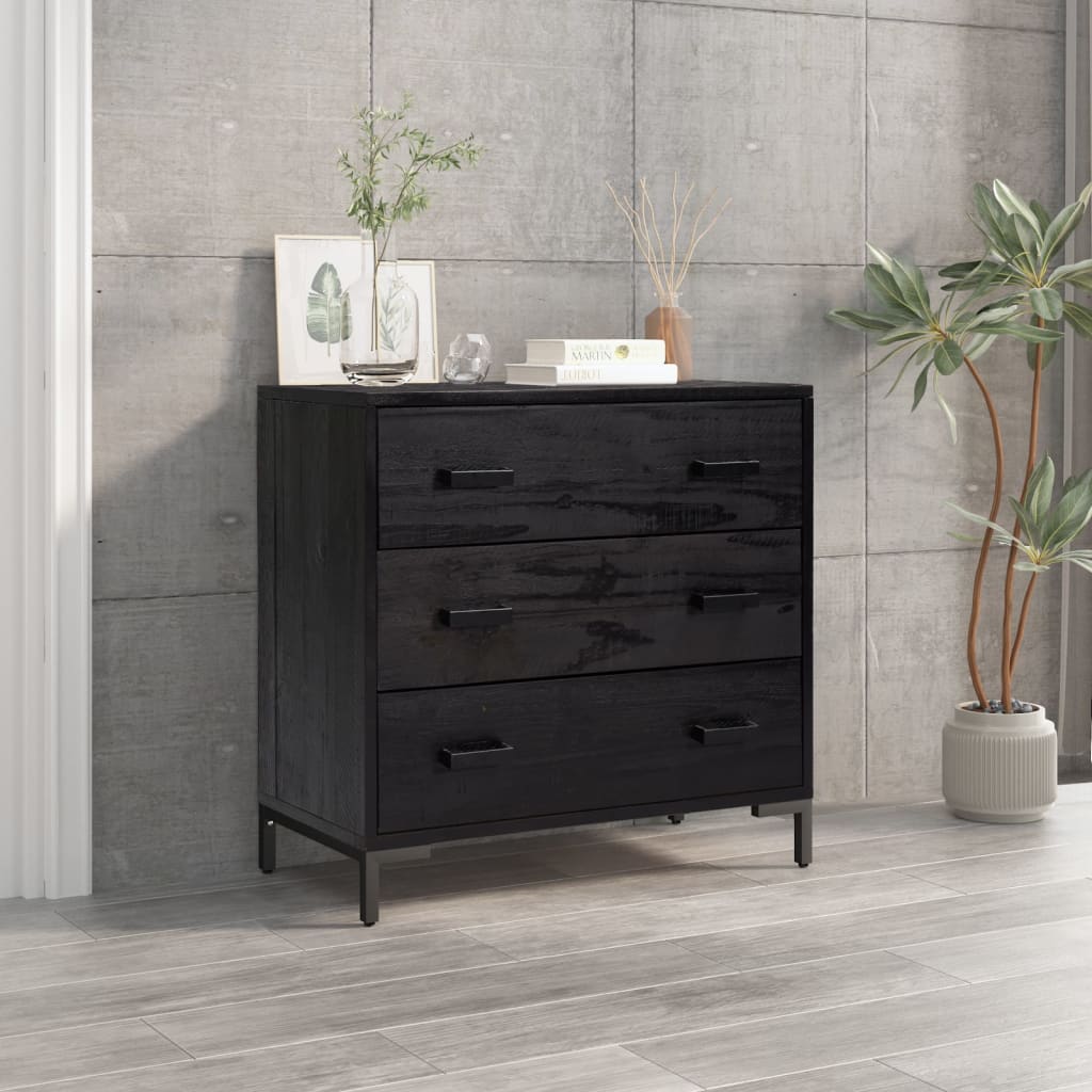 vidaXL Cómoda de madera maciza de pino negro 75x35x70 cm