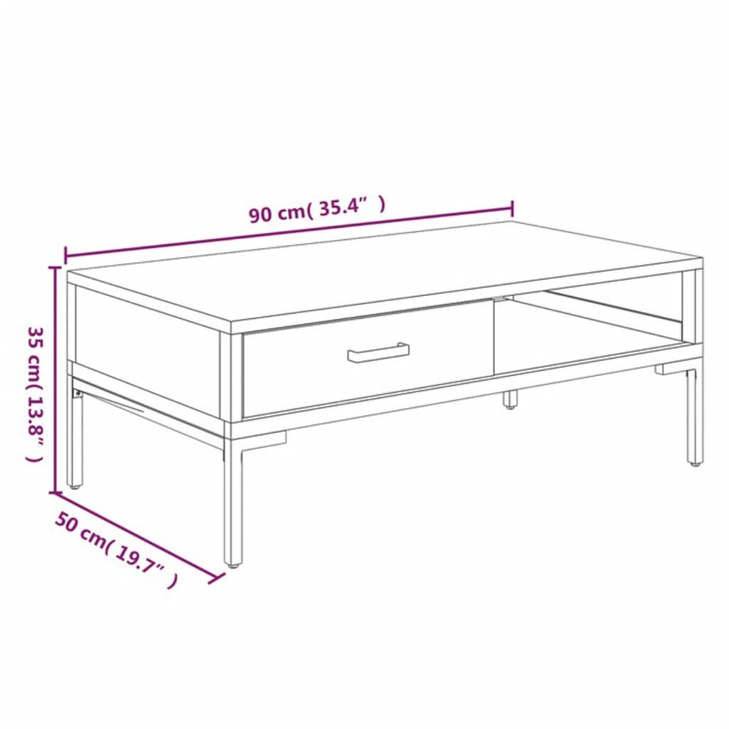 vidaXL Mesa de centro madera maciza de pino negro 90x50x35 cm