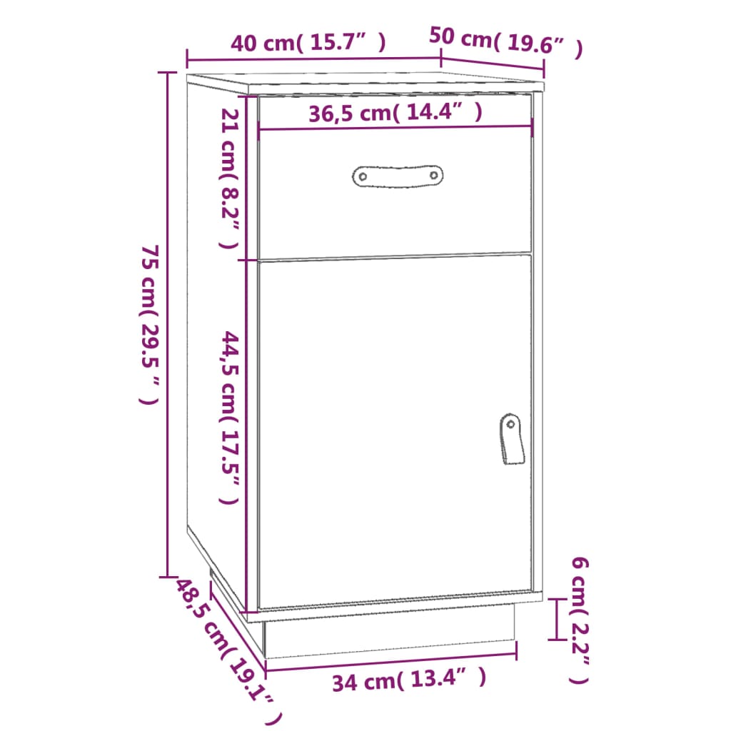 vidaXL Armario de escritorio madera maciza de pino gris 40x50x75 cm