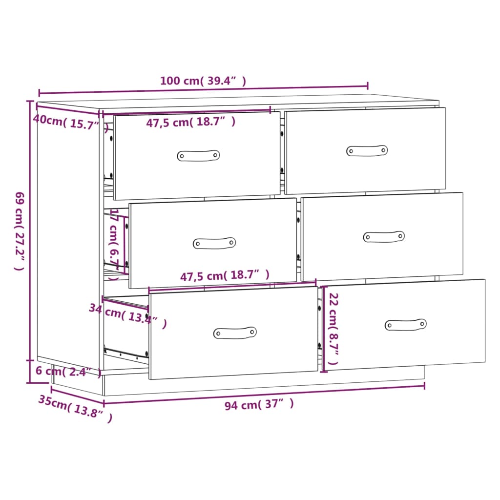 vidaXL Aparador madera maciza de pino 100x40x75 cm