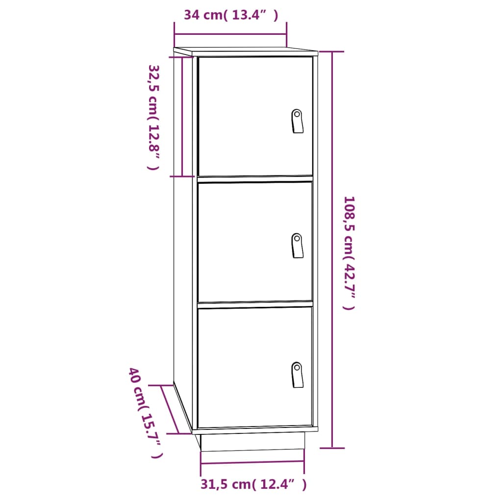 vidaXL Aparador alto madera maciza de pino blanco 34x40x108,5 cm