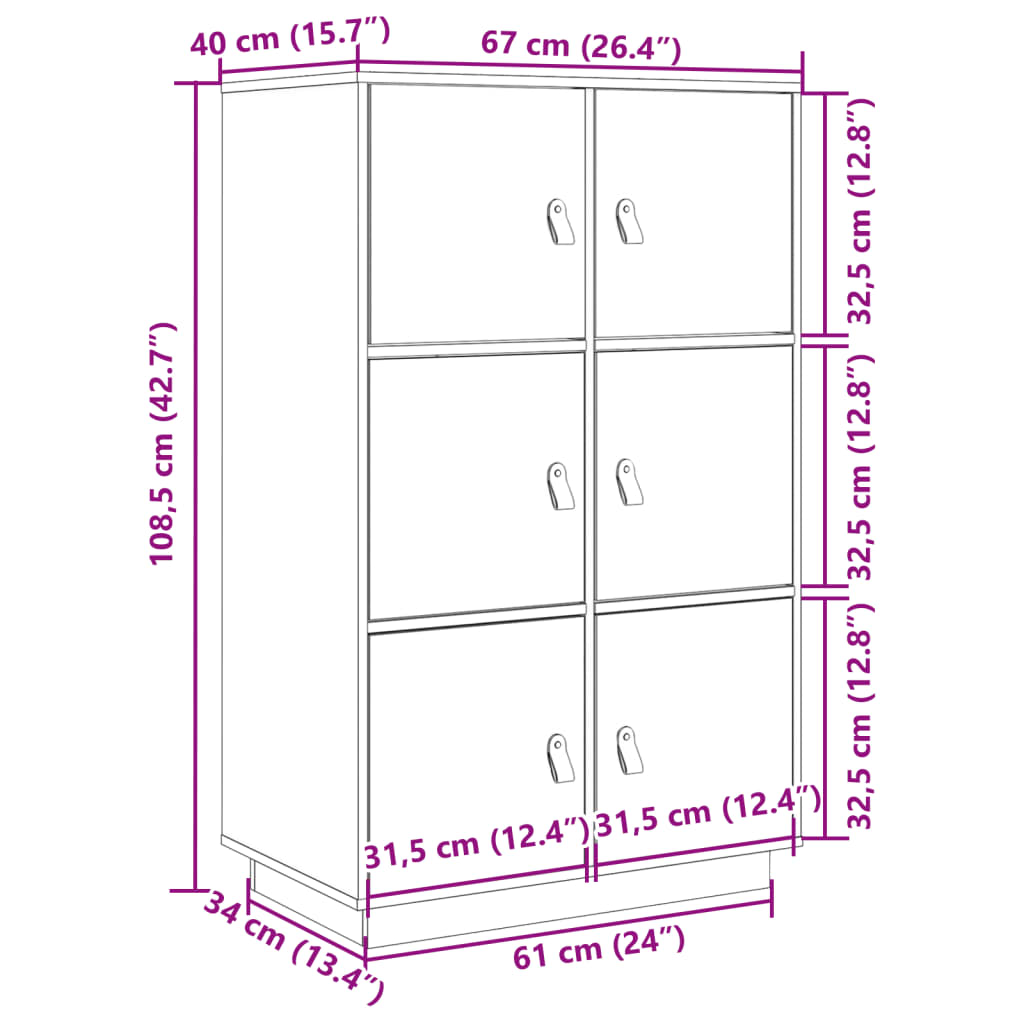 vidaXL Aparador de madera maciza de pino 67x40x108,5 cm