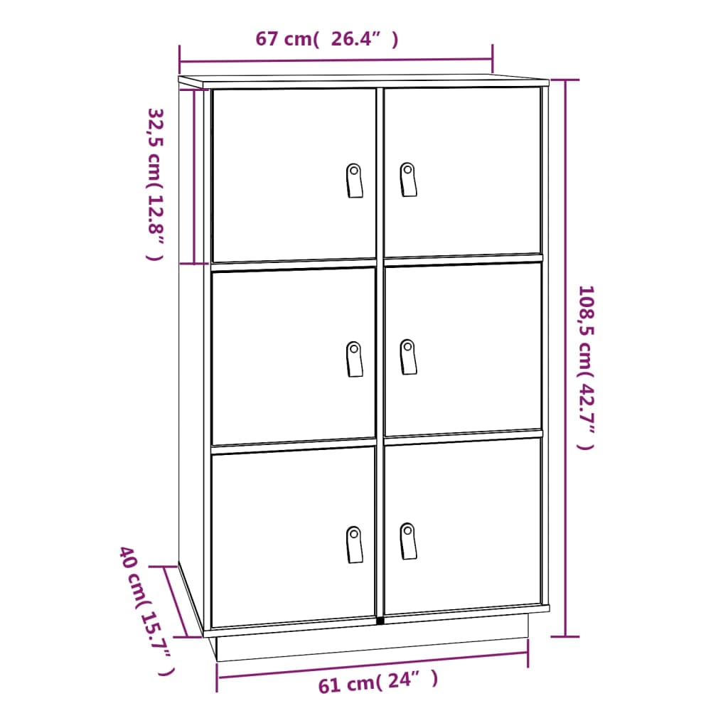 vidaXL Aparador de madera maciza de pino gris 67x40x108,5 cm