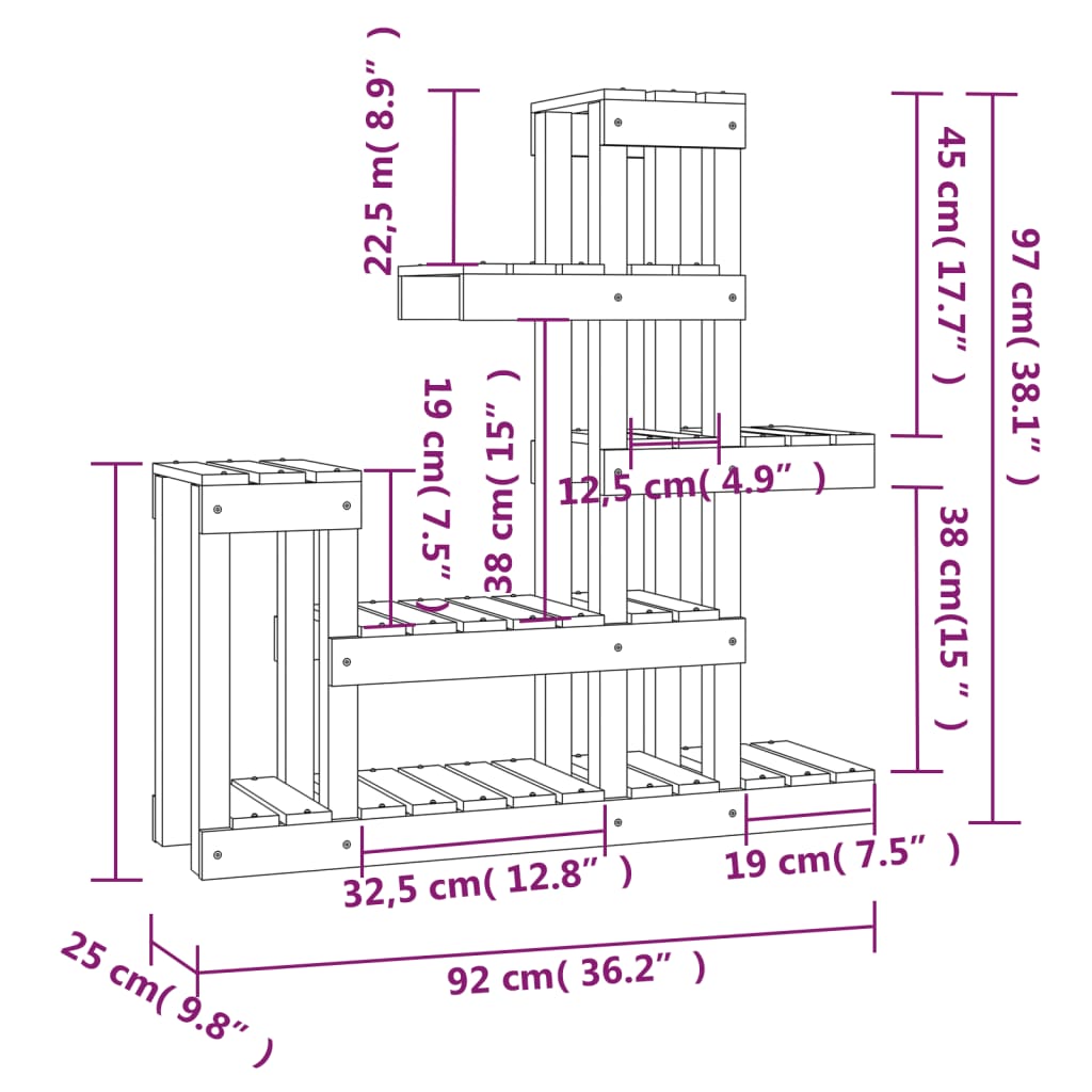 vidaXL Soporte para plantas madera maciza de pino negro 92x25x97 cm