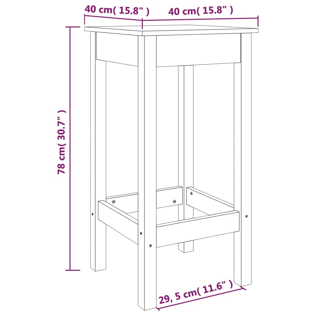 vidaXL Taburetes altos 2 uds madera maciza de pino 40x40x78 cm