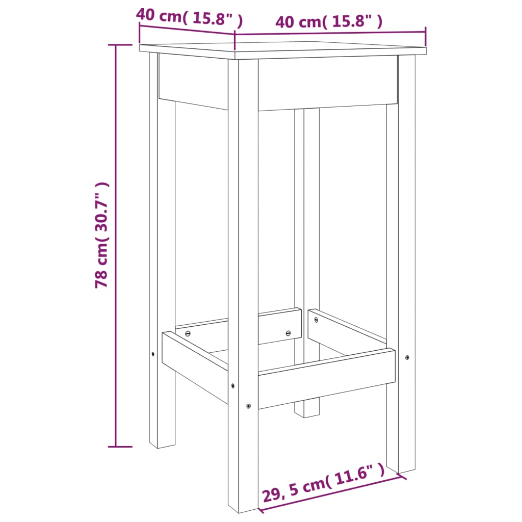 vidaXL Taburetes 2 uds madera maciza de pino marrón miel 40x40x78 cm