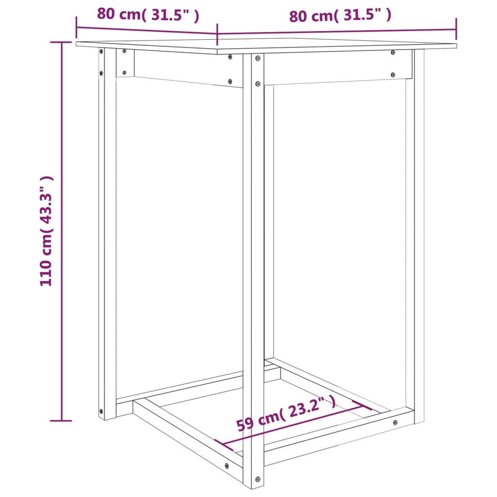 vidaXL Mesa alta de bar de madera maciza de pino 80x80x110 cm