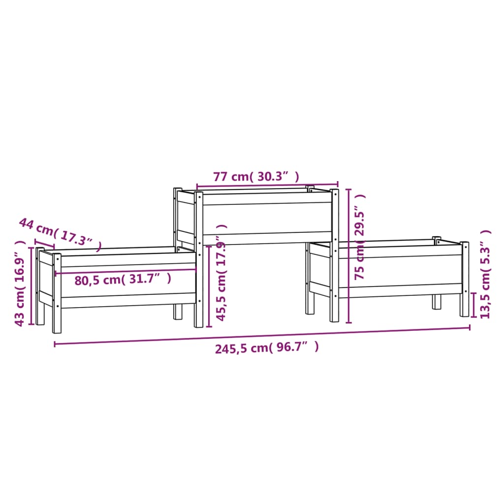 vidaXL Jardinera de madera maciza de pino 245,5x44x75 cm