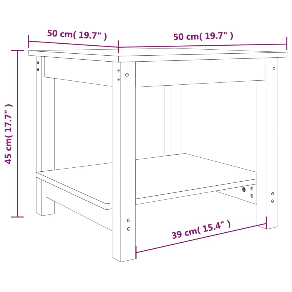 vidaXL Mesa de centro de madera maciza de pino 50x50x45 cm