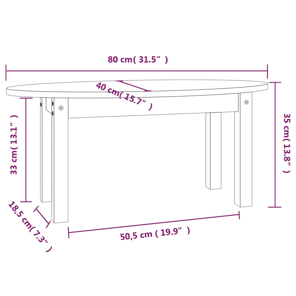 vidaXL Mesa de centro de madera maciza de pino 80x40x35 cm