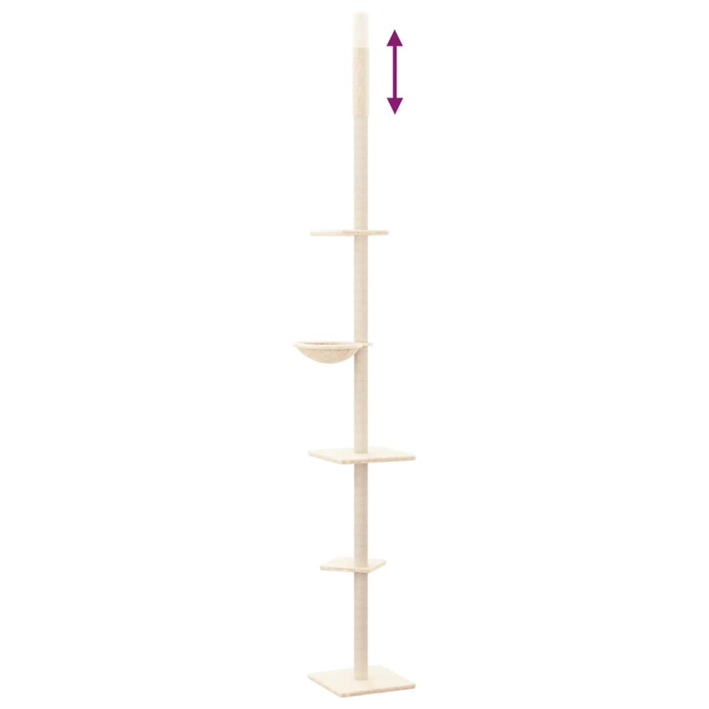 vidaXL Árbol rascador para gatos de suelo a techo crema 263,5-289,5 cm