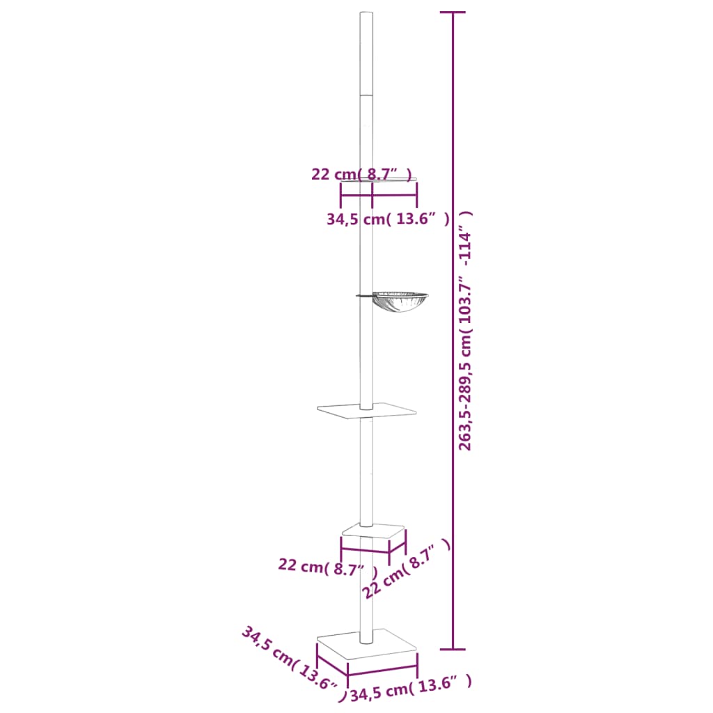 vidaXL Árbol rascador gatos suelo a techo gris oscuro 263,5-289,5 cm