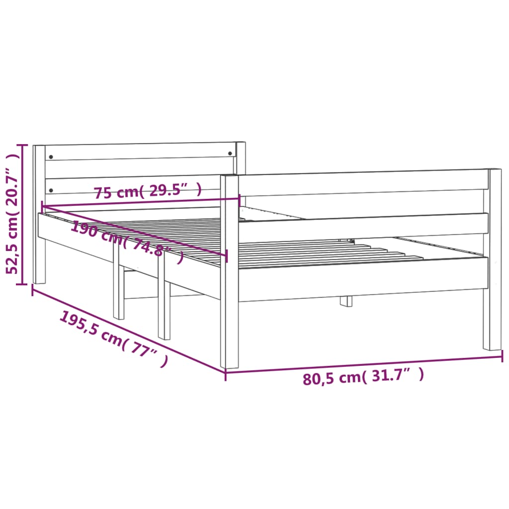 vidaXL Estructura de cama sin colchón madera maciza blanca 75x190 cm