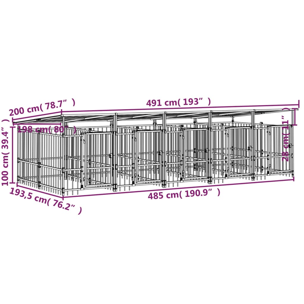 vidaXL Perrera de exterior con tejado acero 9,38 m²