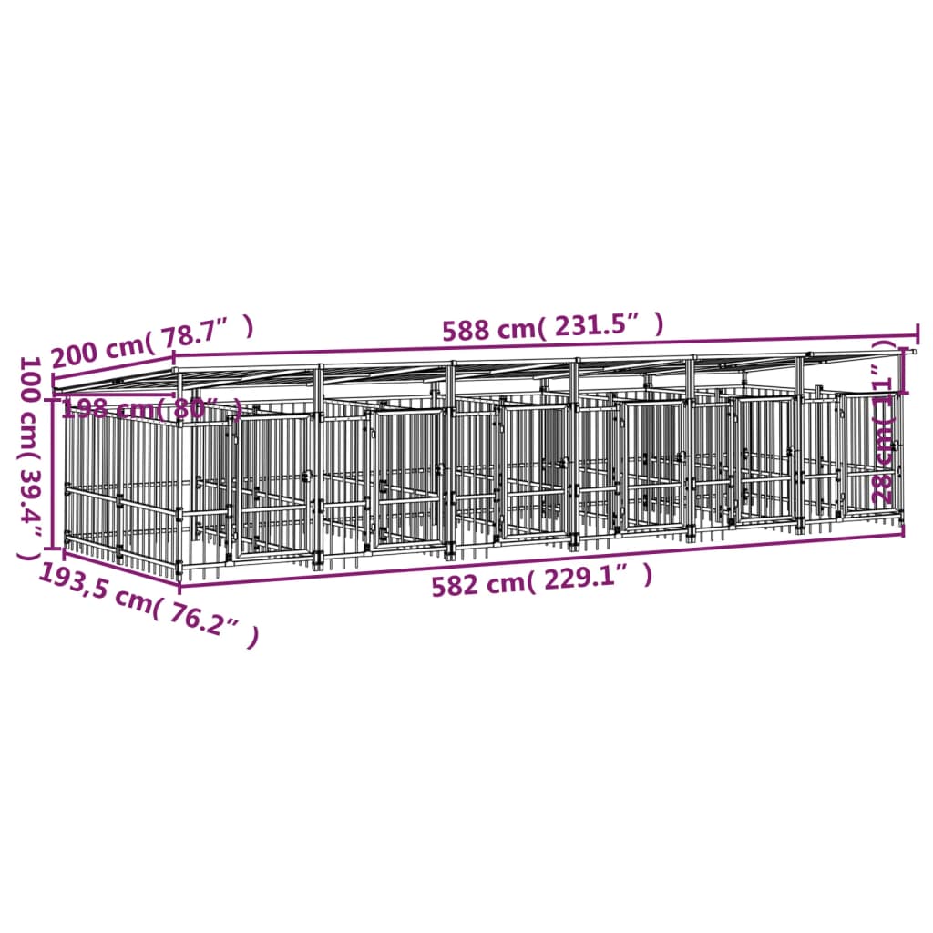 vidaXL Perrera de exterior con tejado acero 11,26 m²