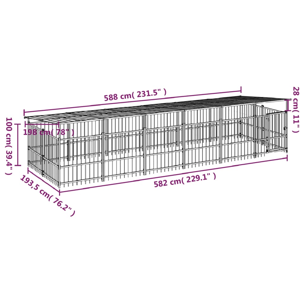 vidaXL Perrera de exterior con tejado acero 11,26 m²