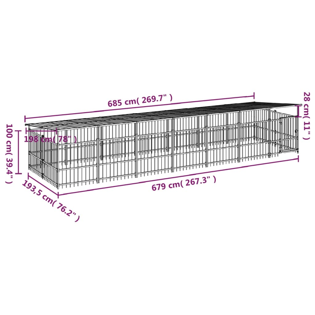 vidaXL Perrera de exterior con tejado acero 13,14 m²