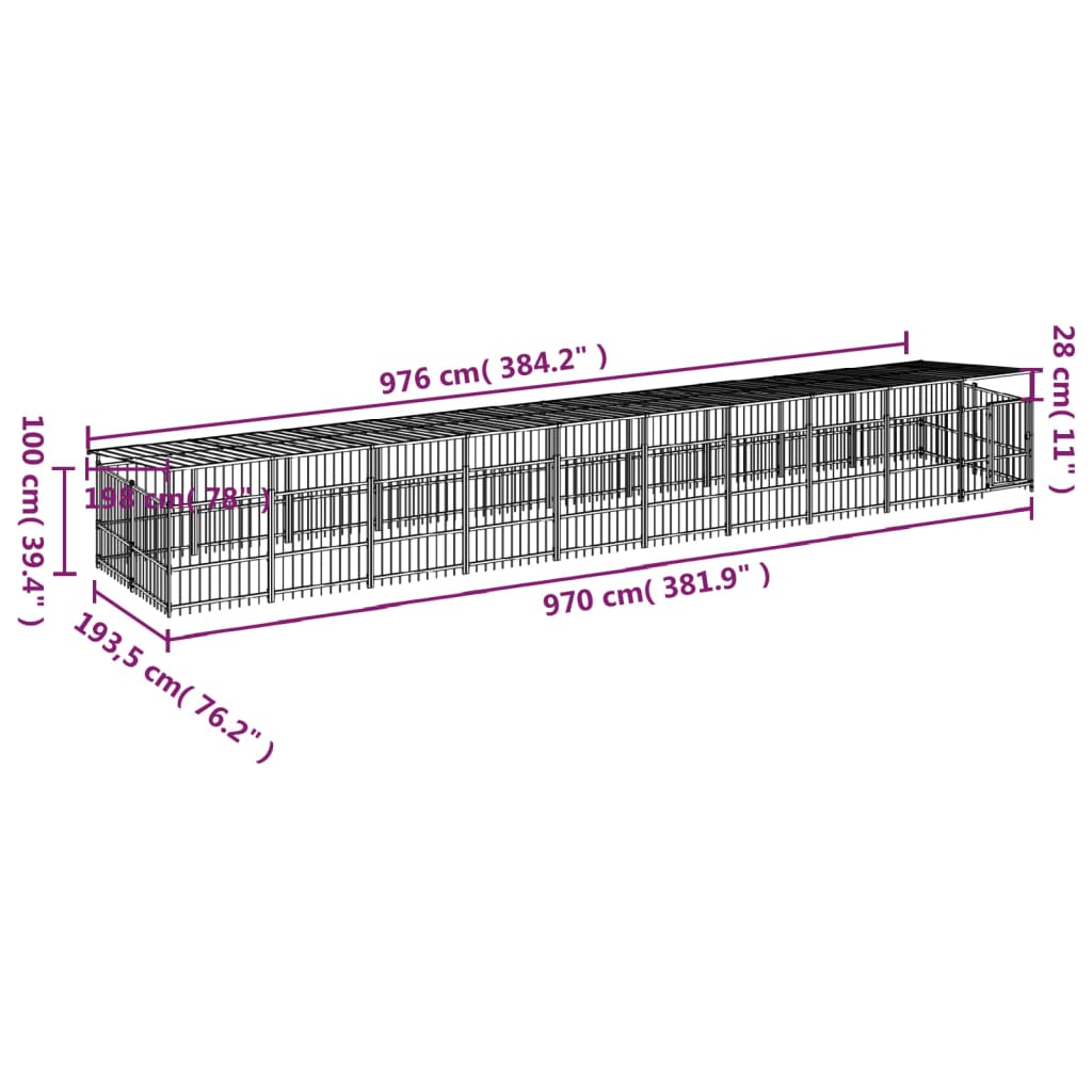 vidaXL Perrera de exterior con tejado acero 18,77 m²