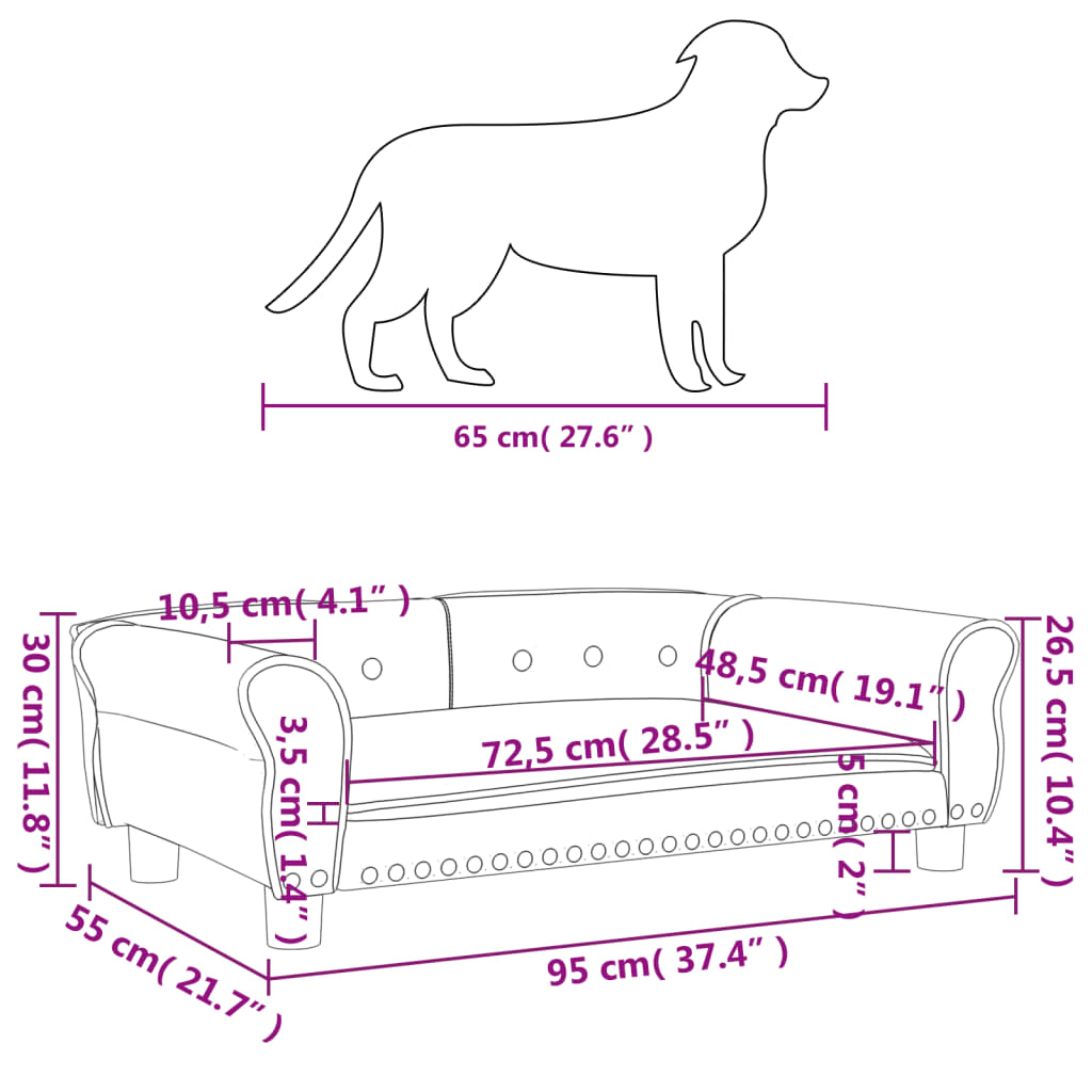 vidaXL Cama para perros de terciopelo crema 95x55x30 cm