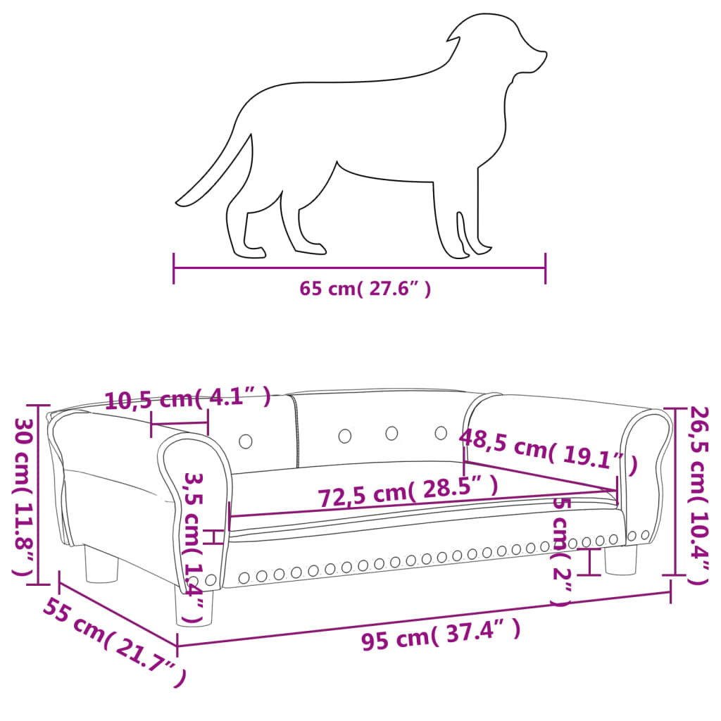 vidaXL Cama para perros de cuero sintético crema 95x55x30 cm