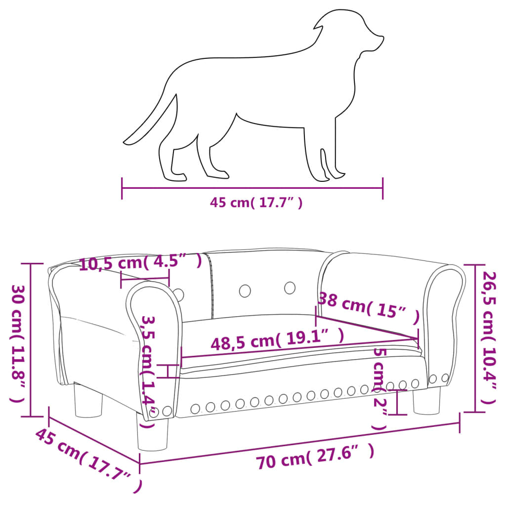 vidaXL Cama para perros de terciopelo azul 70x45x30 cm