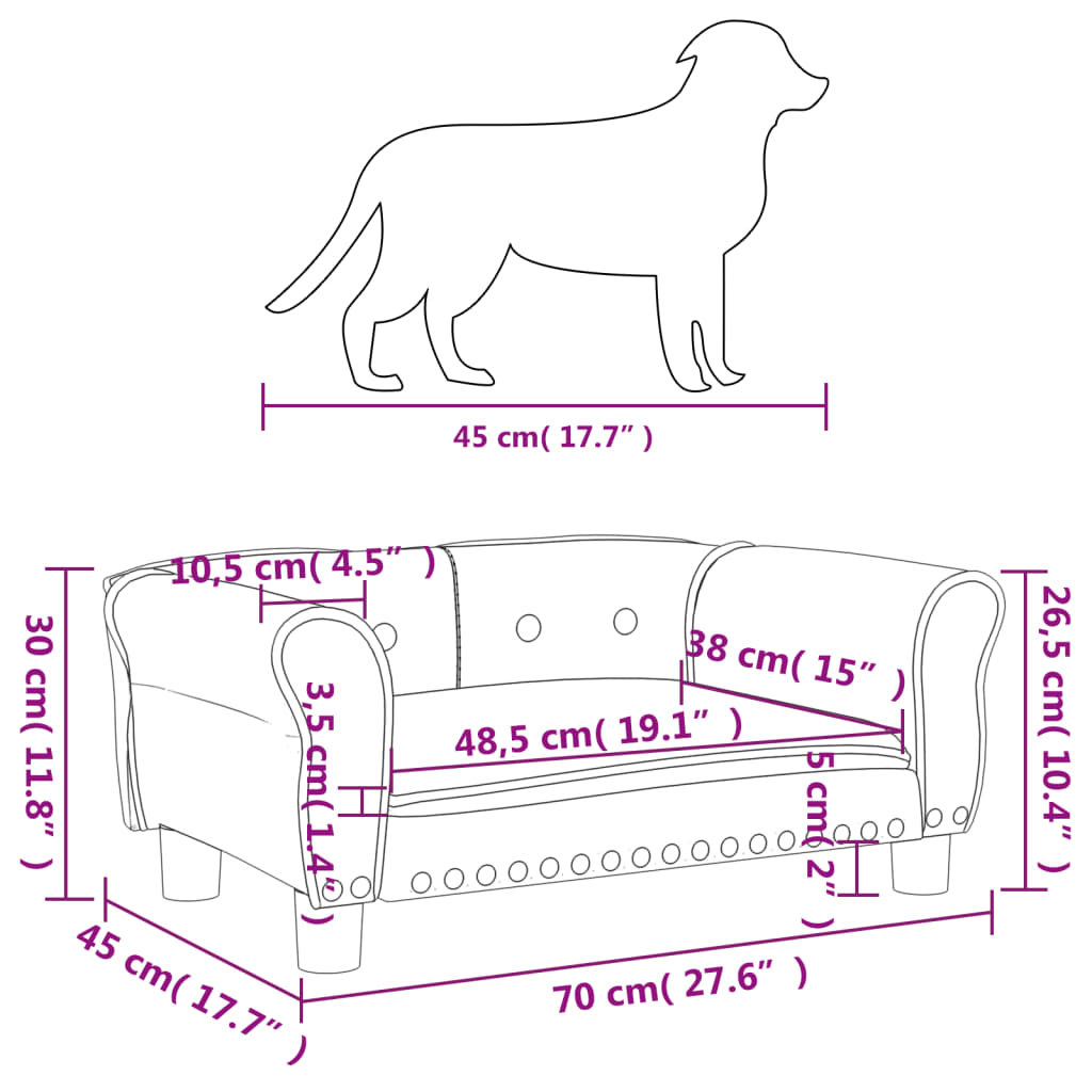 vidaXL Cama para perros de terciopelo rosa 70x45x30 cm