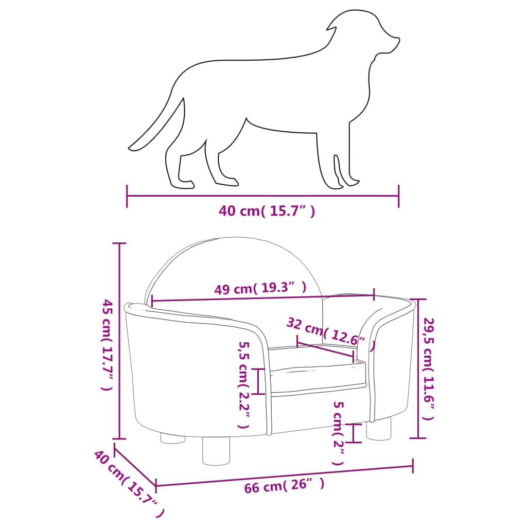 vidaXL Cama para perros de terciopelo rosa 66x40x45 cm