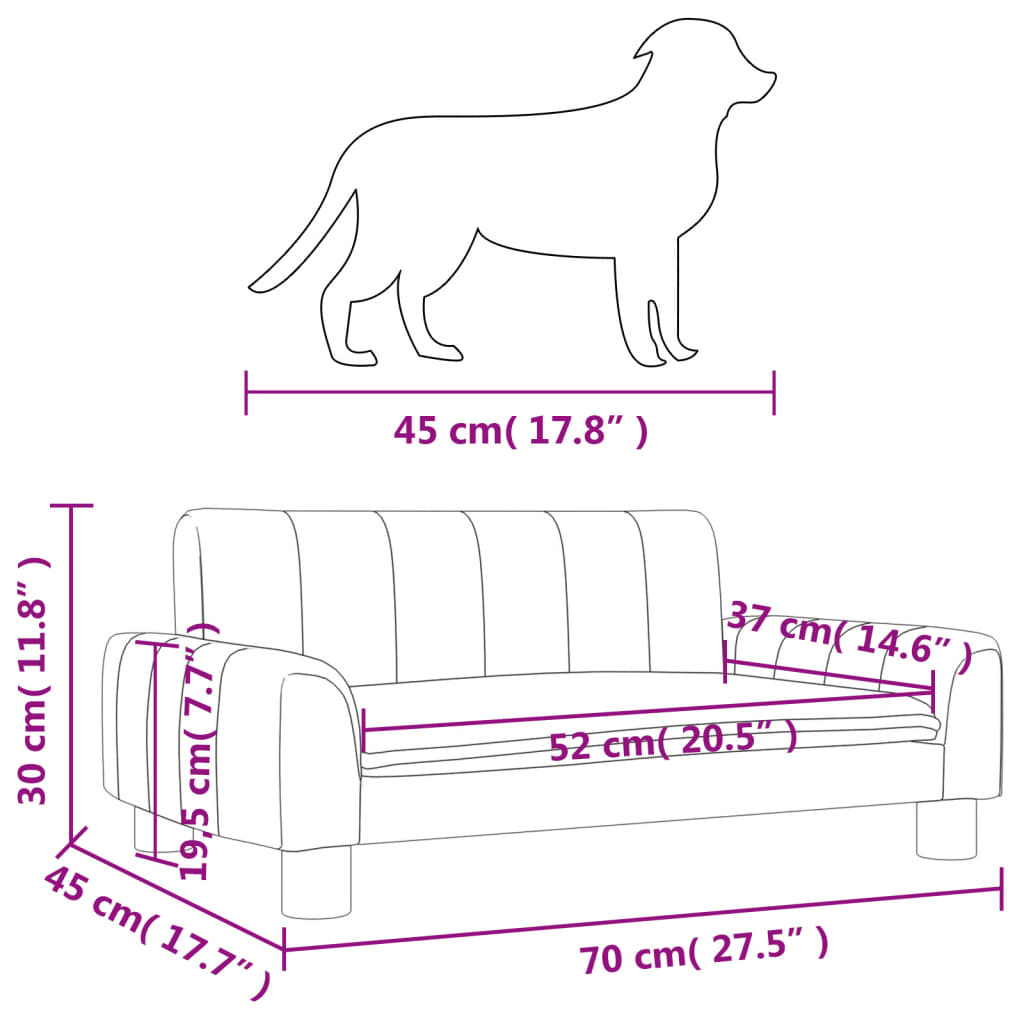 vidaXL Cama para perros de cuero sintético negra 70x45x30 cm