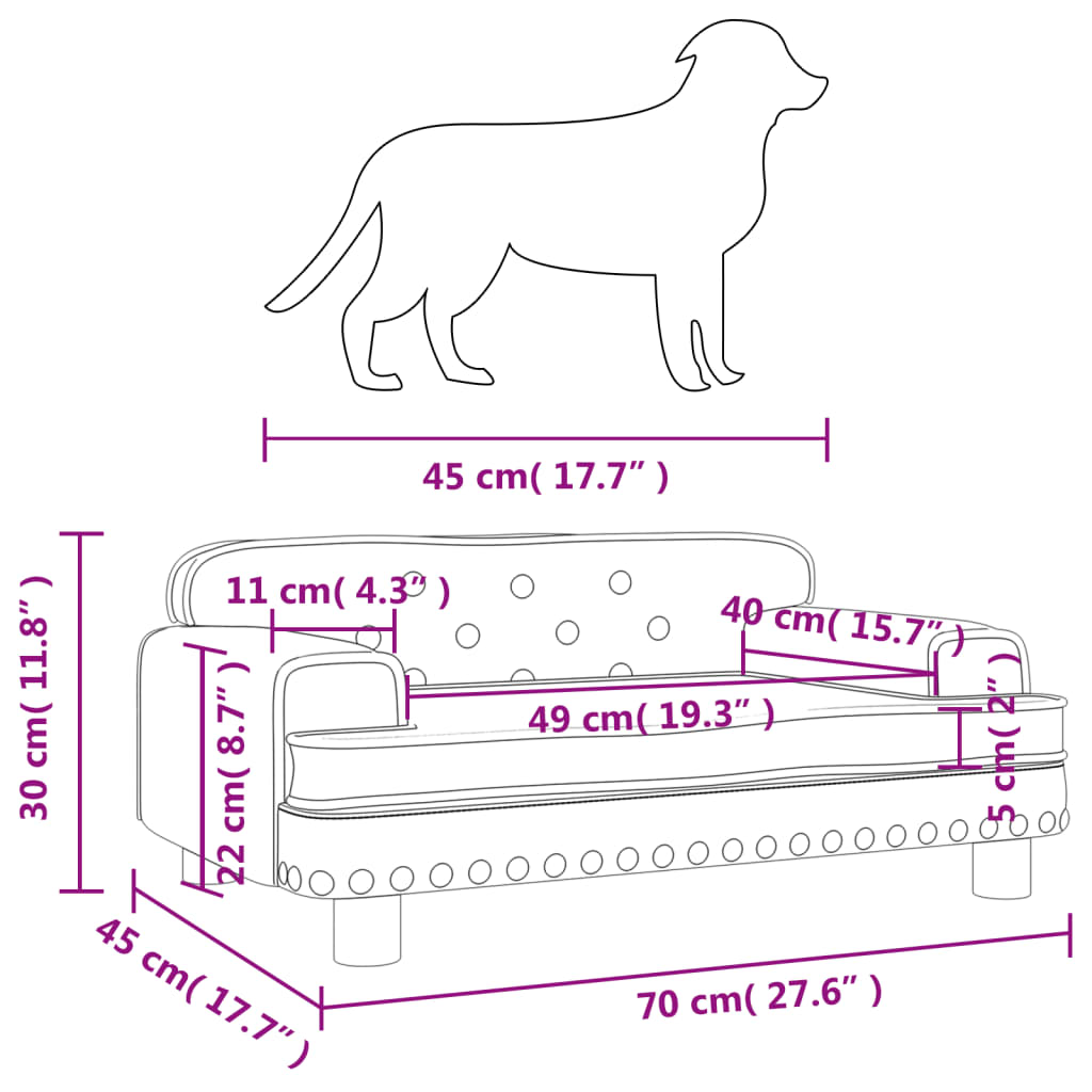 vidaXL Cama para perros de terciopelo marrón 70x45x30 cm