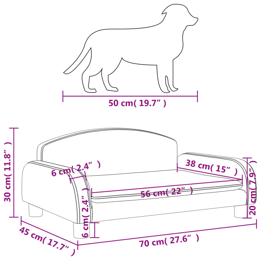 vidaXL Cama para perros de tela crema 70x45x30 cm