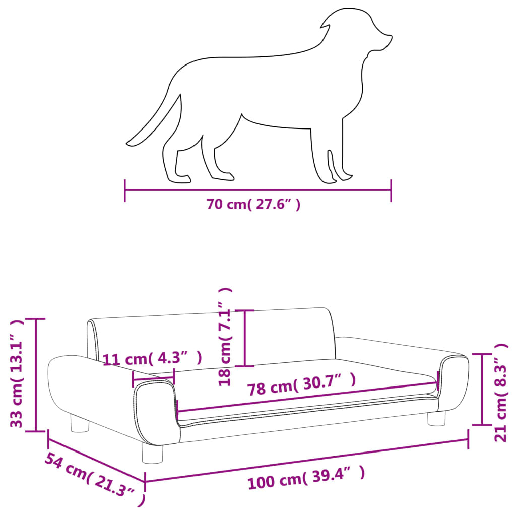 vidaXL Cama para perros de terciopelo marrón 100x54x33 cm