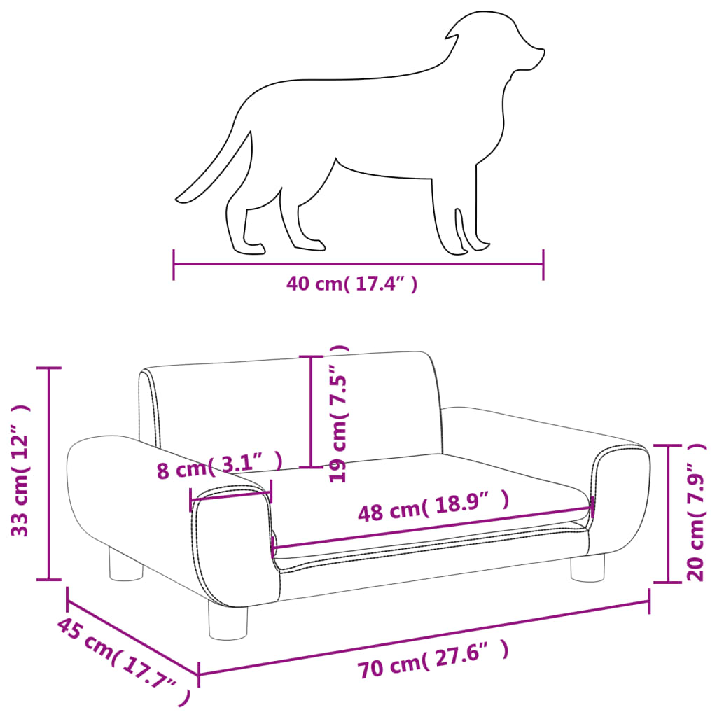 vidaXL Cama para perros de terciopelo rosa 70x45x33 cm