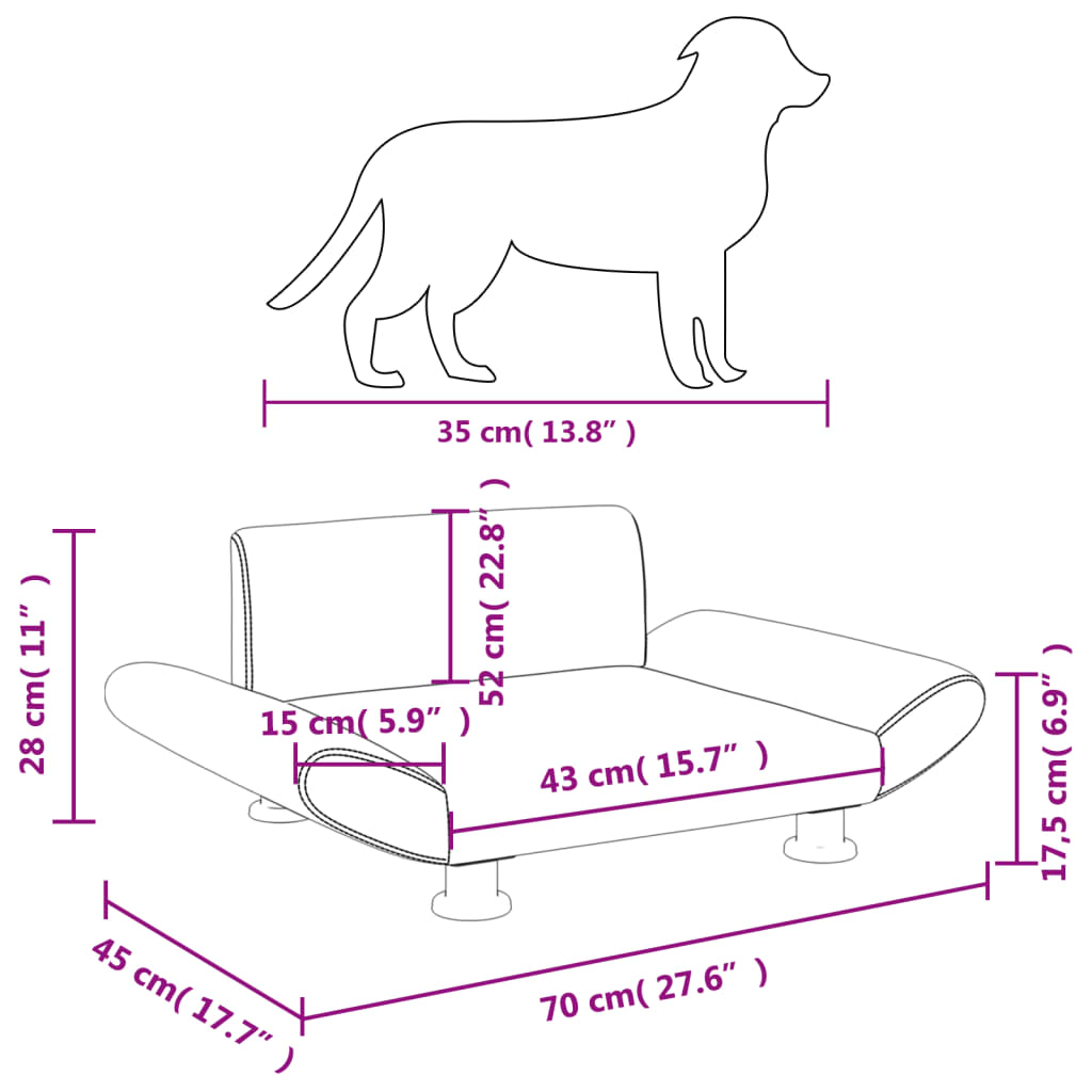 vidaXL Cama para perros de tela crema 70x45x28 cm