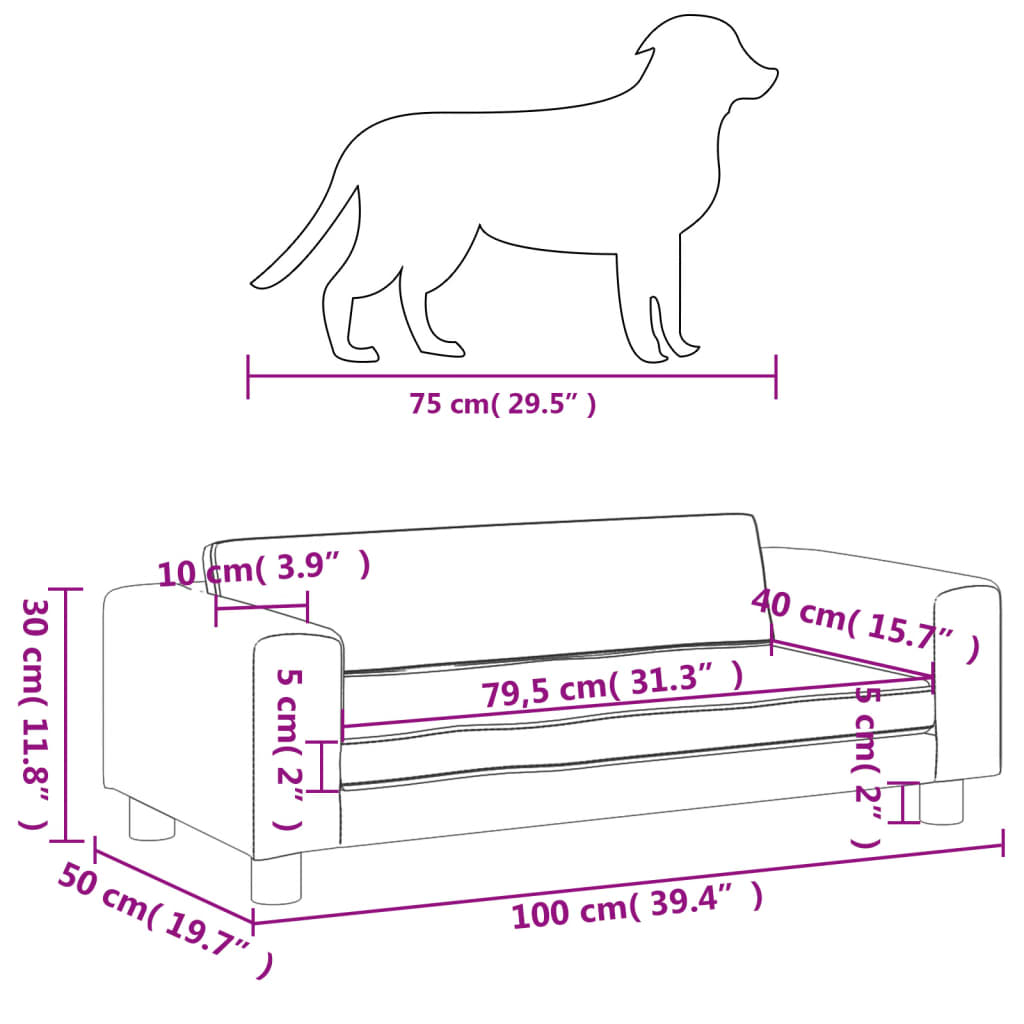 vidaXL Cama para perros con extensión terciopelo crema 100x50x30 cm