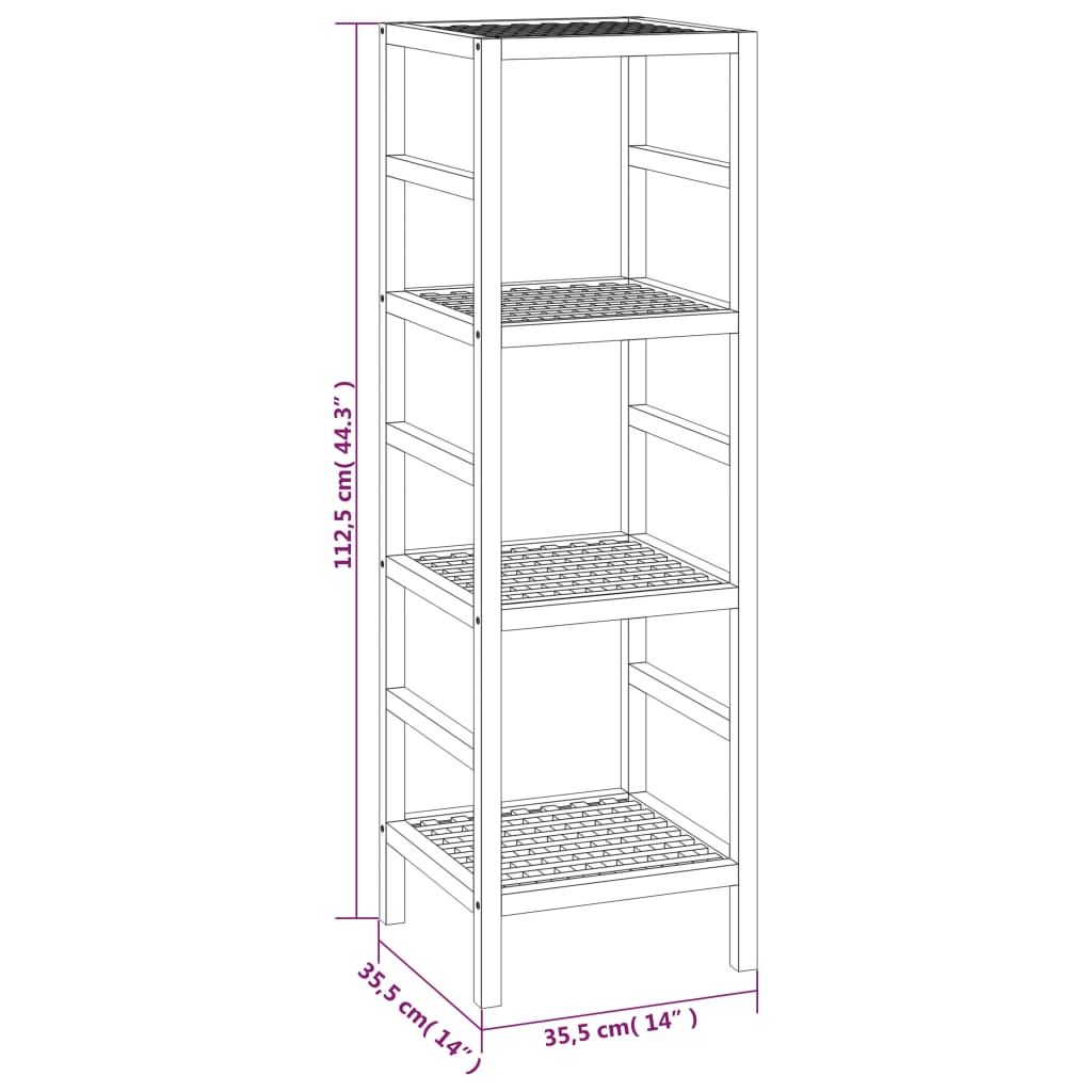 vidaXL Estantería de baño madera maciza de nogal 35,5x35,5x112,5 cm