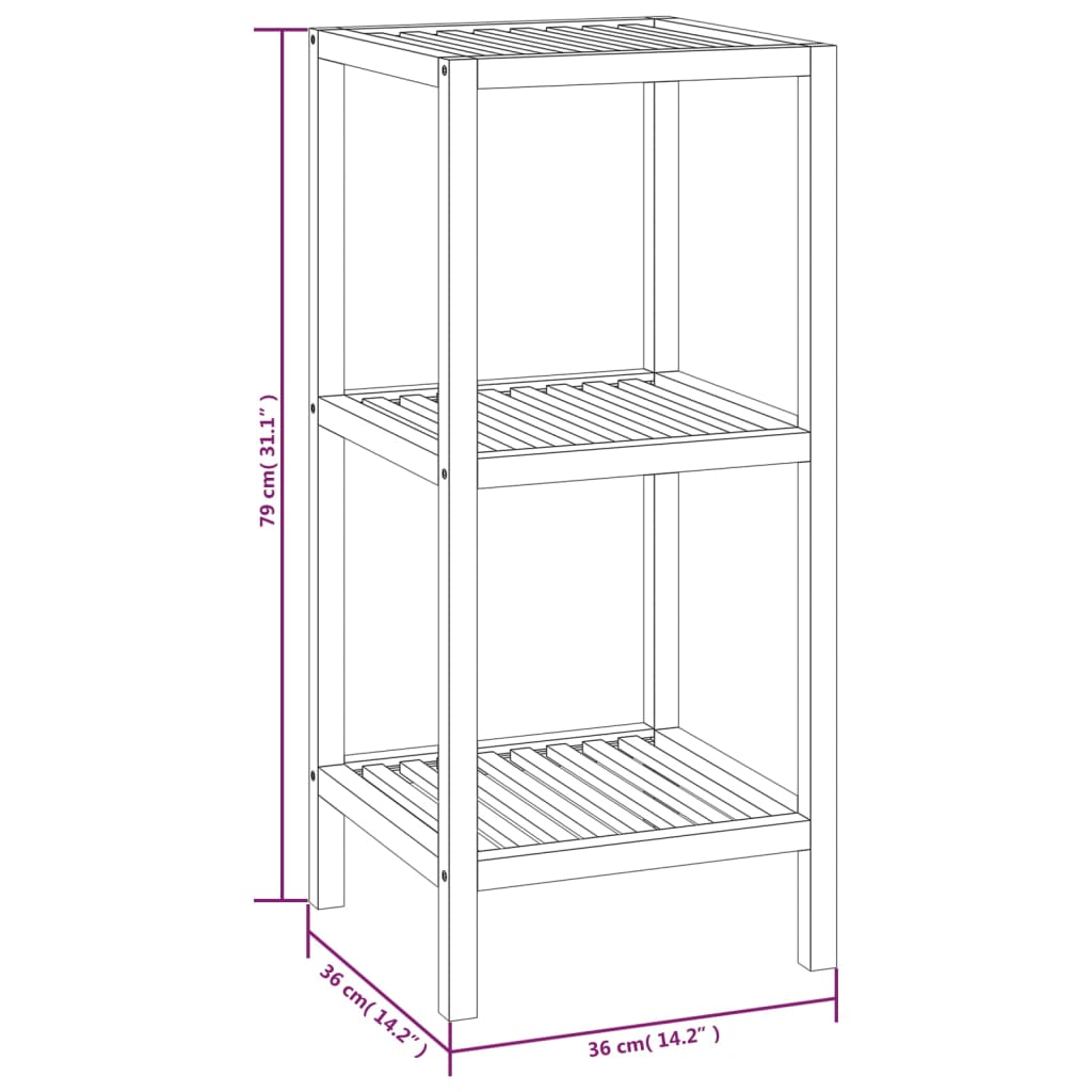 vidaXL Estantería de baño madera maciza nogal 36x36x79 cm