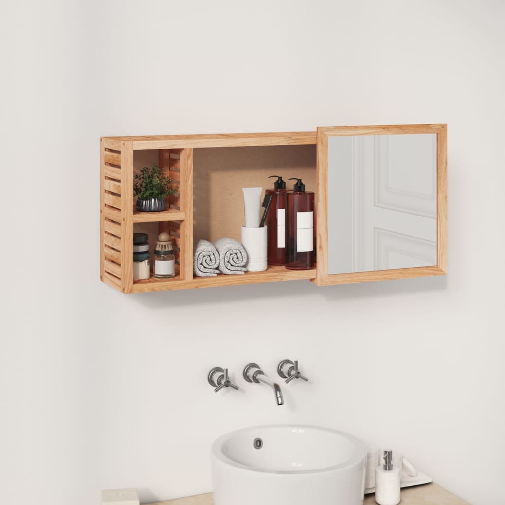 vidaXL Armario con espejo madera maciza nogal 80x17x34 cm