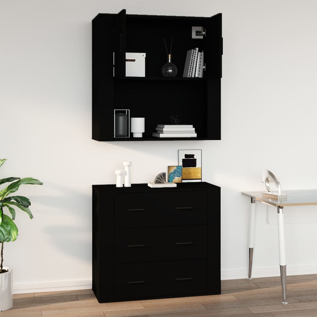 vidaXL Armario de pared madera contrachapada negro 80x33x80 cm