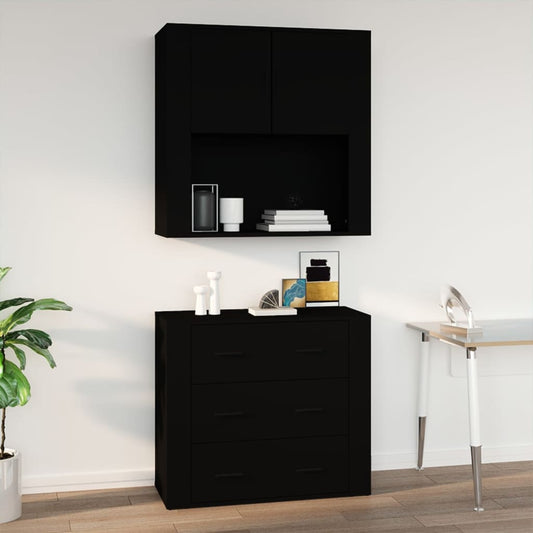 vidaXL Armario de pared madera contrachapada negro 80x33x80 cm