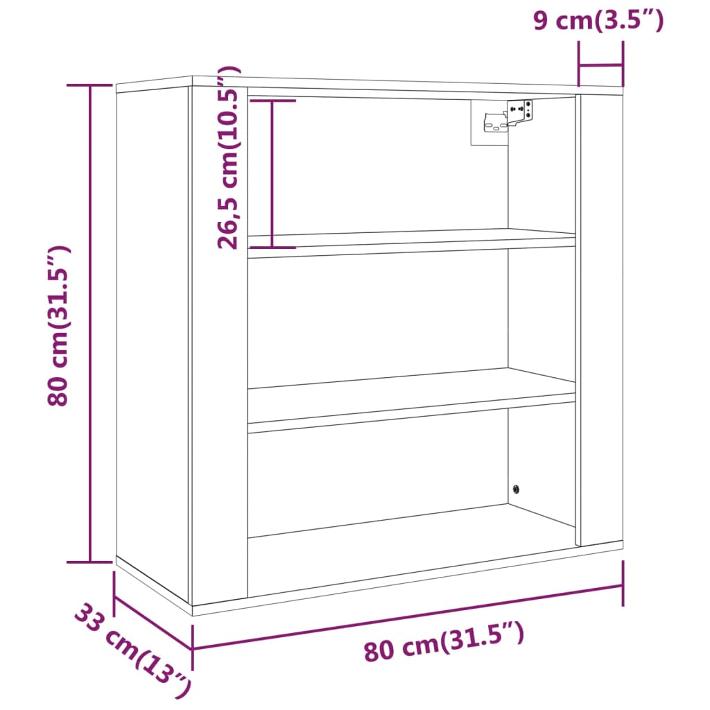 vidaXL Armario de pared madera contrachapada roble sonoma 80x33x80 cm