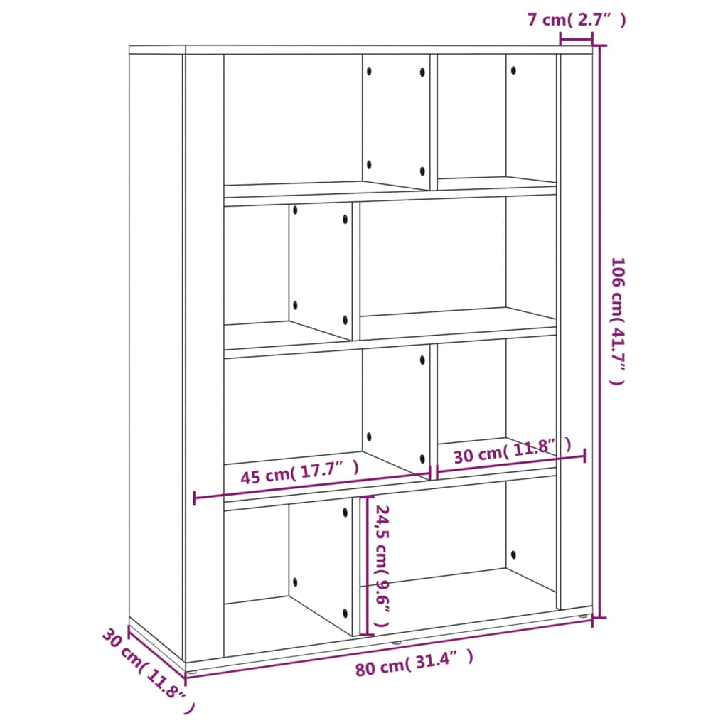 vidaXL Aparador de madera contrachapada gris hormigón 80x30x106 cm