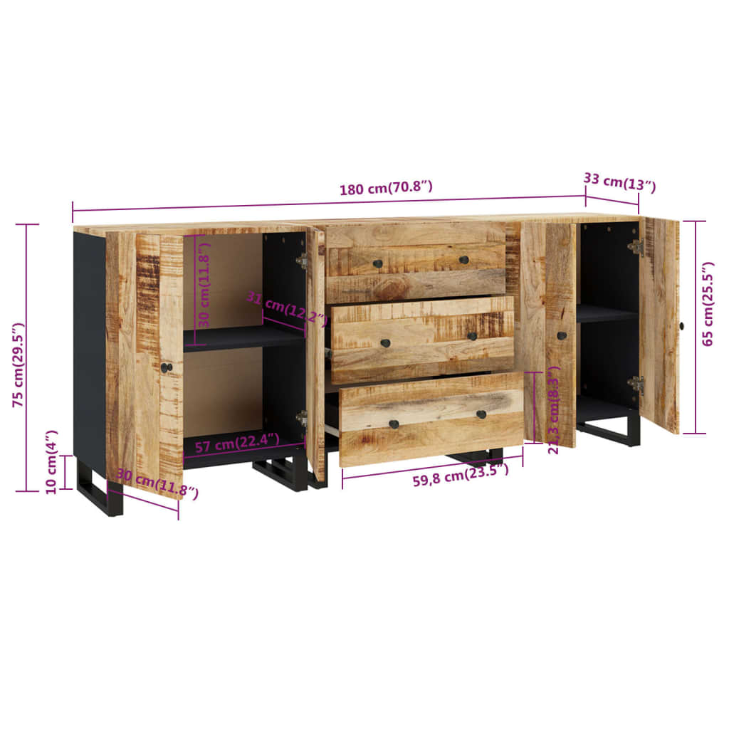 vidaXL Aparador de 3 piezas de madera de mango rugosa